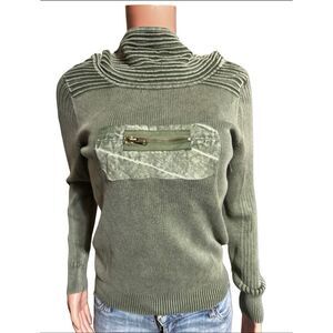 Weekends off long sleeve cowl ribbed olive pullover top sweater M